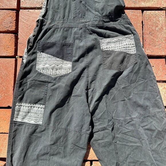 Vintage Nixit Black Overalls Men’s Medium Tribal Aztec Patch 90s Grunge Rare - Picture 7 of 9